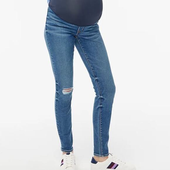 J. Crew Maternity Jeans 28 / 6 Over Belly Distressed Preppy Stretch Medium Wash - Picture 2 of 7